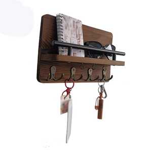 Porte-clés mural en bois avec organisateur de courrier 5 crochets Design personnalisable multifonctionnel pour le stockage d'entrée Décoration intérieure moderne - Product Image 4