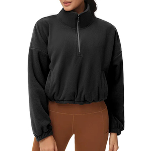 Femmes hiver culture pull sweat à manches longues polaire col montant pantalons d'entraînement survêtements unisexe survêtements 2 pièces ensemble - Product Image 2