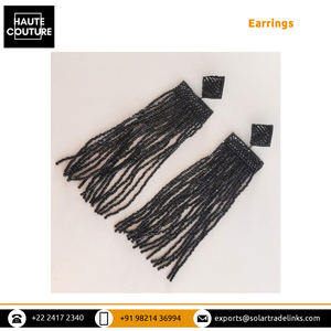 5.5 pouces de Long trois perles coupées glands noirs faits à la main boucles d'oreilles goutte pour femmes vêtements de fête et de soirée - Product Image 4