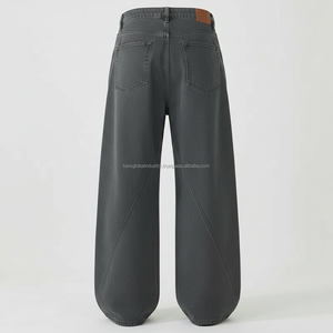 กางเกงยีนส์ขากว้างผู้ชายสไตล์สตรีทแวร์ - กางเกงเดนิมทรงหลวมแบบปะติดปะต่อ - Product Image 3