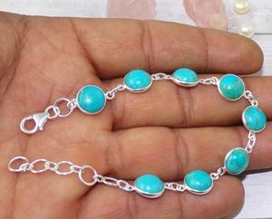 Pulsera de piedras preciosas turquesa de Plata de Ley 925 sólida, joyería de moda hecha a mano para niñas con chapado en rodio, joyería de plata fina - Product Image 2