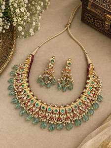 Parure Collier et Boucles d'Oreilles TISHYA DIAMOND en Alliage Plaqué Or avec Diamants Taillés Brillants et Pompon de Perles d'Imitation pour Femme, Style Ethnique Mariage - Product Image 3