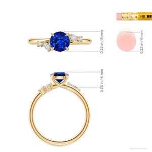 Anillo de Compromiso de Oro Sólido de 14K con Zafiro Azul de Corte Redondo de 6MM y 1 Quilate con Detalles de Diamantes Naturales Certificados de Varias Formas, Joyería Fina - Product Image 2