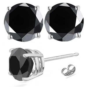 Pendientes de moda con circonitas negras de 4 quilates de calidad AAA+ para hombre/señora, plata de ley Cus-Jew34 - Product Image 1
