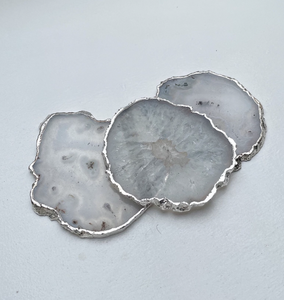 Meilleure qualité naturel blanc Agate pierre caboteur or argent côté garniture qualité boisson tapis tampons argent galvanisé - Product Image 1
