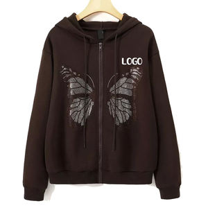 2025 personalizado Hip Hop Rhinestone Hoodie hombres Zip Up 400 GSM Fleece Rhinestones Hoodie Oversized Streetwear Zipper Men's Hoodie - Product Image 1