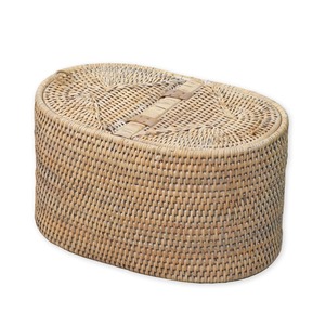 Panier de rangement ovale en rotin tressé avec couvercle, paniers de rangement faits à la main, rotin naturel, moderne, multifonction, fabriqué au Vietnam - Product Image 1