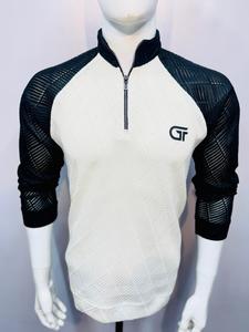 GETZO Men's Stylish Half-<b>Zip</b> Pullover Sportswear T-<b>Shirts</b> Lightweight Breathable Polyester/Cotton Fabric Contrast Color Stand - Product Image 2