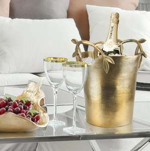 AK ถังน้ำแข็งโลหะทองเหลืองแบบกำหนดเองที่มีด้ามจับใบถังสำเร็จรูปขนาดใหญ่สีทองแบบโบราณสำหรับอุปกรณ์ทำบาร์แวร์ - Product Image 1