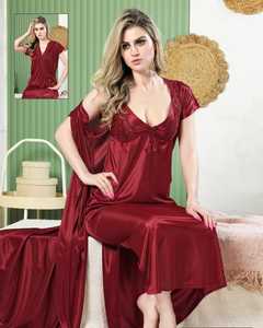 Sexy dos piezas chica vestido de noche bata conjunto estampado seda satén ropa de dormir lujo encaje luna de miel camisón mujeres - Product Image 2