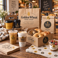 Ensemble d'emballages personnalisés pour boulangerie AT PACK avec sacs en papier, boîtes à gâteaux, gobelets à café, porte-boissons, papier d'emballage et serviettes pour café