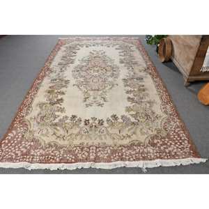 Classique Beige marron 6x9 pieds laine Vintage turc tapis plat tissage Patchwork motif pour salon décor Latex soutenu - Product Image 1