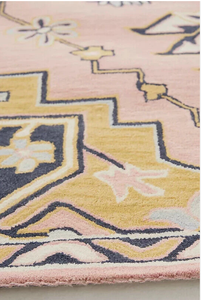 Hermosa alfombra India hecha a mano en color rosa chocolate y Rojo multicolor de tamaño personalizable con patrón abstracto - Product Image 2