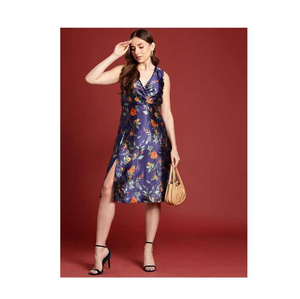 Vestido de fiesta para mujer con estampado floral azul y verde con embalaje personalizado, venta de exportación - Product Image 1