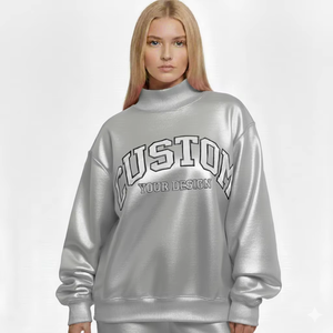 Sudadera Oversize con Estampado de Lentejuelas y Cuello Alto para Mujer, de Algodón Grueso y Felpa, Cálida para Otoño e Invierno, Estilo Casual Urbano - Product Image 1