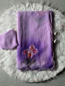 Sari impreso a mano floral tradicional de piel sintética suave con corte Dana Work para todos los eventos - Product Image 6