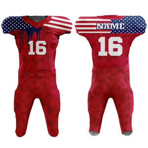Uniforme de fútbol americano personalizado OEM, tela 100% poliéster con mangas cortas, cuello en V, conjunto de uniforme de fútbol americano al por mayor - Product Image 1