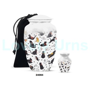 Urna de cremación con estampado de gato de aluminio blanco para cenizas de mascotas, urna grande decorativa con urna de recuerdo para cenizas de gatos - Product Image 1