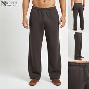 Streetwear Baggy en coton épais pour hommes, pantalon de survêtement évasé avec logo personnalisé, délavé au soleil, délavé droit à l'acide avec devant plat - Product Image 4