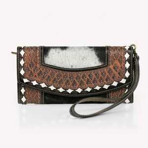 Sunset Serenade Trifold Wallet Long Western Cowgirl Appeal Cierre abierto Hecho de cuero de vaca Tooled Saddle Sac Leather - Product Image 1