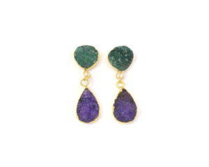 Boucles d'oreilles en pierres précieuses Druzy plaquées or 18 carats faites à la main Cadeau de mode multicolore pour elle en laiton - Product Image 3