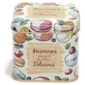 Kontensan EF014Q6 90x90x80 mm Square Tin <b>Box</b> with 0.6 L Slip Lid Citrus <b>Macaroons</b> Jewelry Organizer - Product Image 1