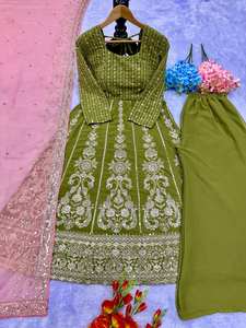 午餐的新设计师派对服装外观说，用SARAR和刺绣作品切割KURTI - Product Image 2