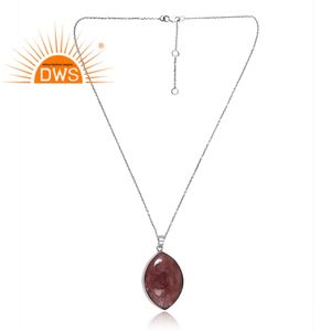 Vente chaude 925 Sterling Silver Naturel Fraise Quartz Pierres Précieuses Pendentif Collier Bijoux Personnalisés Pour Les Femmes Cadeau Pour Elle - Product Image 1
