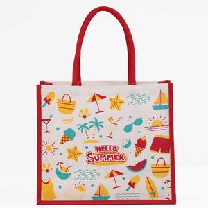 Eco-World Bags Bolsa de compras de yute rojo con asa acolchada de algodón Patrón de logotipo personalizado de tamaño mediano para regalos corporativos de viaje Más - Product Image 6