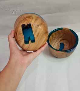 Bol de service décoratif en bois et en résine fabriqué à la main de luxe sans BPA pour la salade, les collations aux fruits, la table à manger et les fêtes - Product Image 3