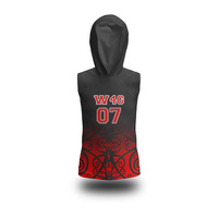 Set Jersey & Celana Pendek Flag Football Sublimasi Custom W4G Merah Hitam, Tank Top Berkerudung, Menyerap Keringat, Pas Badan, Unisex Dewasa