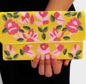 กระเป๋าถือคลัทช์แฟชั่นสำหรับปาร์ตี้ตอนเย็นทำจากผ้าฝ้ายทรงซองจดหมายลายดอกไม้ประดับด้วยลูกปัดลายดอกไม้ - Product Image 1