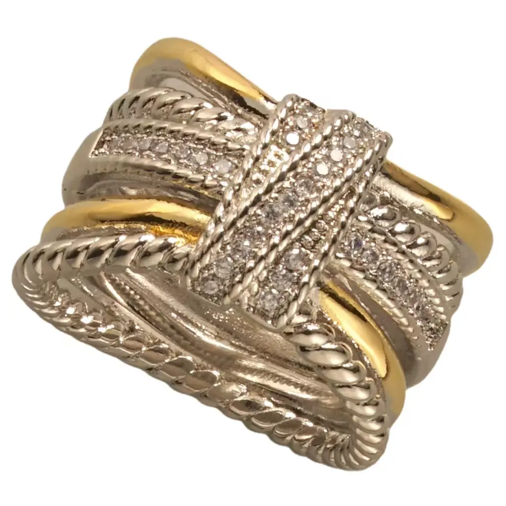 Anillo de aleación K1740K para mujer, sortija de 2 tonos bañada en oro con pavé, para boda, Hip Pop, Zing