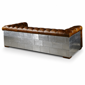 Sofá Chesterfield de Cuero de Búfalo Hecho a Mano, Estilo Aviador, Industrial, Vintage, de Aluminio, 3 Plazas, Muebles de Lujo para Sala de Estar - Product Image 3