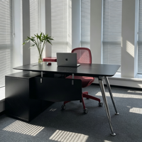 Bureau de direction moderne en forme de L, bureau de patron, mobilier de bureau commercial en bois, bureau d'ordinateur pour manager avec armoire latérale