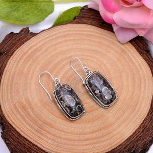 ออกแบบใหม่ 925 เงินสเตอร์ลิงธรรมชาติ Turritella อาเกตอัญมณี Handmade ต่างหูเครื่องประดับ 925 เงินเครื่องประดับ - Product Image 2