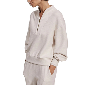 Nueva llegada sudadera informal con cremallera de cuarto para mujer 100% algodón ligero ecológico ropa de calle de secado rápido frente de invierno - Product Image 2