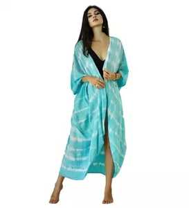 2025 Holiday Tie Dye Kimono Wrap Dress Boho Lady Beach Mujeres Kimono Cardigan Media manga Tie Dye Sky Blue Kimono - Product Image 1