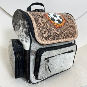 À la mode usiné à la main en cuir de vachette femmes sac à dos sac à main à la mode concepteur dames sac à main fermeture éclair sac à dos pour femmes - Product Image 1