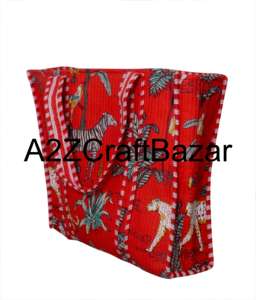 100% Pure Cotton Quilted Floral Hand Block Printed Sustainable Tote Bag for Women Shopping And Travel <b>Use</b> <b>Christmas</b> <b>Gift</b> Wedding - Product Image 4