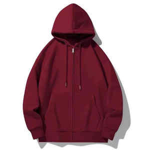 Sudadera con capucha y cremallera para hombre de alta calidad 100% algodón de gran tamaño ropa de calle de peso pesado de punto con cremallera en blanco de longitud corta - Product Image 5