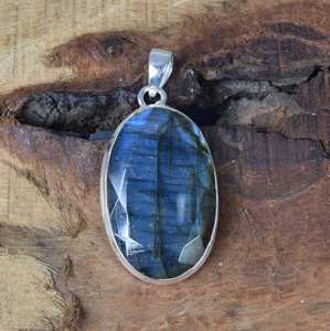 Pendentif en argent Sterling Vintage 925 fait à la main plaqué or bleu feu Labradorite noir pierre de lune pierres précieuses bijoux de fiançailles - Product Image 4