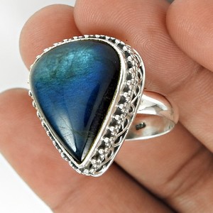 Vente chaude Bonne Qualité Naturel Labradorite Gemme 925 Sterling Argent Massif Poire Forme Anneau Femme Anniversaire Cadeau Fournisseurs - Product Image 4