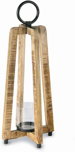 Candelabro de farol de madera y vidrio rústico, decoración de granja, paneles de vidrio hechos a mano con acento, candelabro para el hogar y el jardín - Product Image 3