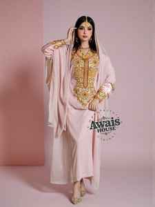 Robe de soirée longue pour femme musulmane, simple, unie, en mousseline de soie et velours, avec broderie de perles et de sequins, col en V, manches longues - Product Image 6