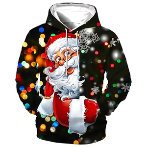 Sudadera con Capucha Navideña para Hombre, Diseño 3D Sólido de Santa Claus y Muñeco de Nieve, Festiva, de Manga Larga, con Bolsillo, Personalizable - Product Image 2