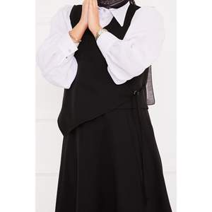 Noir 2 pièces gilet jupe hijab ensemble robes décontractées - Product Image 3