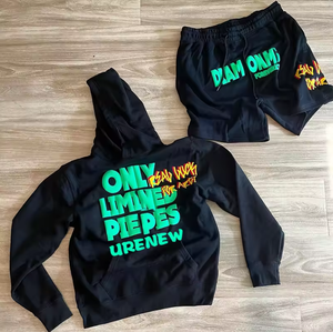 OEM Ensemble short à capuche d'été unisexe Polyester/coton Coupe-vent Séchage rapide Respirant Logo personnalisé Vente en gros Streetwear - Product Image 5