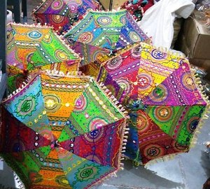 Hecho a mano colorido bordado flor trabajo con espejo trabajo pequeño paraguas para decoración Mehndi decoración boda decoración Props OEM - Product Image 1