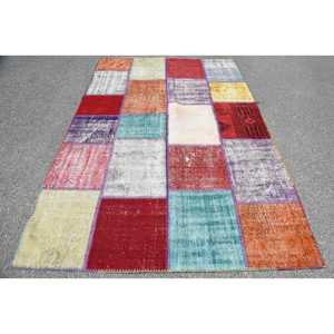 Turkish Area Rug, 3.3x7.9 ft Vintage Rug, <b>Red</b> Patchwork <b>Wool</b> Rug - Product Image 1
